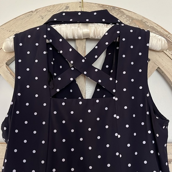 Vintage Navy and White Polka Dot Button Down Sleeveless Sheri Martin Midi Dress - Picture 7 of 10